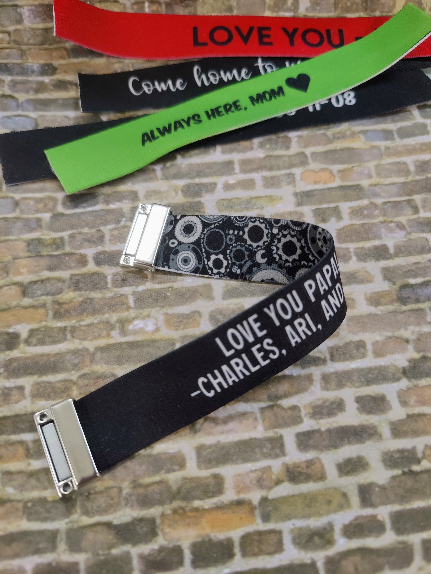 Customize back side of Premium Elastic Wristband Bracelet with your wording, quote, message, initials, sports number, love note CUSTOMBACK