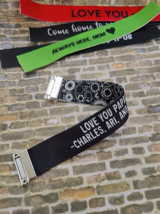 Customize back side of Premium Elastic Wristband Bracelet with your wording, quote, message, initials, sports number, love note CUSTOMBACK