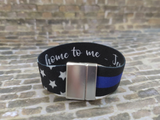 Blue Line - Thick Elastic Wristband Bracelet - stretchy elastic with magnetic clasp - heavy duty, 7/8" Police Support, law enforcement