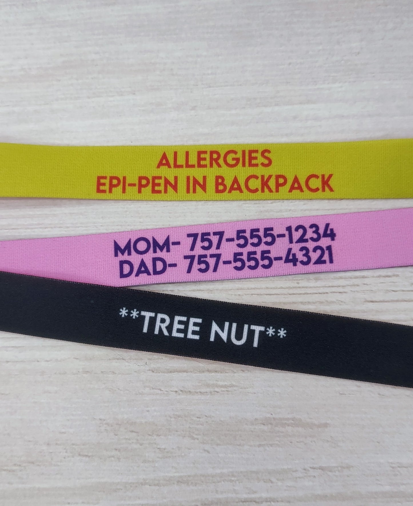 Allergy Alert - Thick Elastic Wristband Bracelet - stretchy elastic with magnetic clasp - heavy duty, design does not fade, washable 7/8"